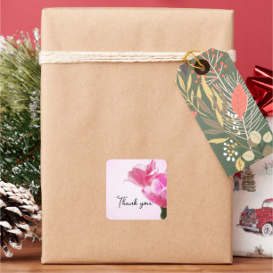 Pink tulips square sticker