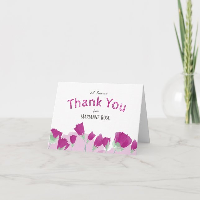 Pink Tulips Sweet 16 Thank You Cards (Front)