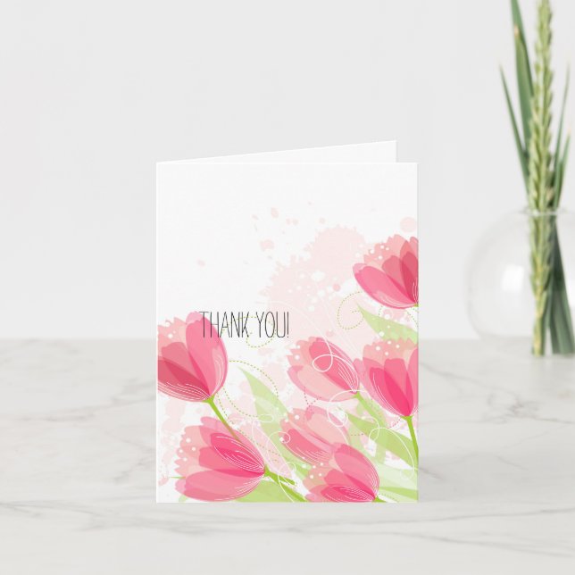 Pink Tulips Thank You Card (Front)