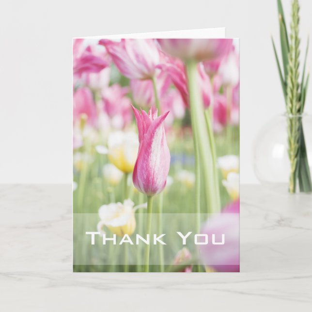 Pink Tulips Thank You Greeting Card (Front)