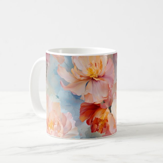 Pink Tulips Watercolor Floral Pattern Coffee Mug (Front Left)