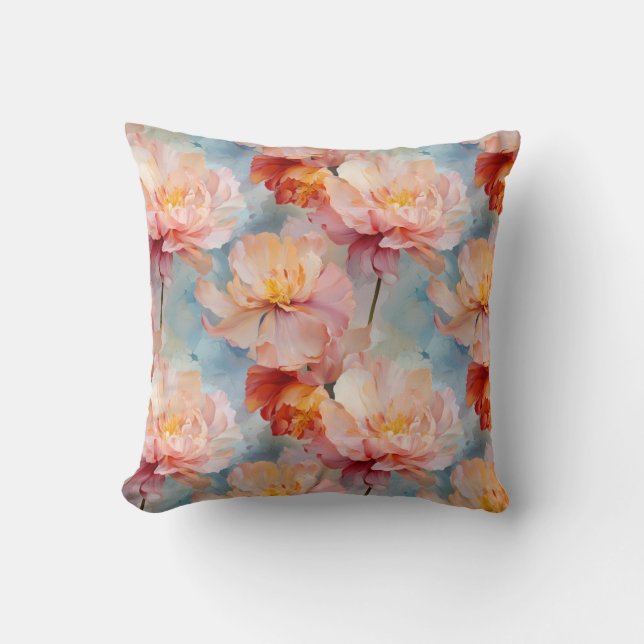 Pink Tulips Watercolor Floral Pattern Cushion (Front)