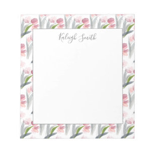 Pink Tulips Watercolor Flowers Springtime White Notepad