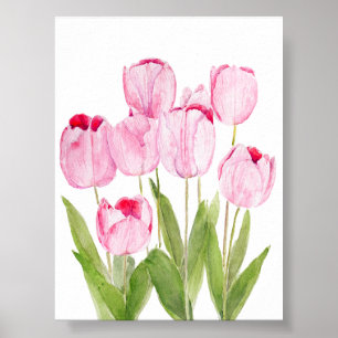 Pink tulips watercolor poster