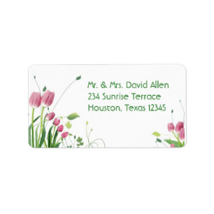 Pink Tulips White Address Labels