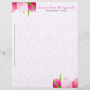 Pink Tulips White Damasks Background Custom Letterhead