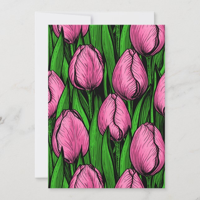 Pink tulips with green leaves (Front)