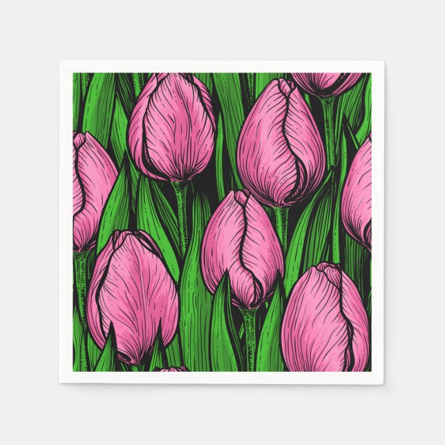 Pink tulips with green leaves napkin (Front)