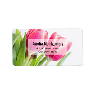 Pink Tulips with Green Leaves Photo Address Label