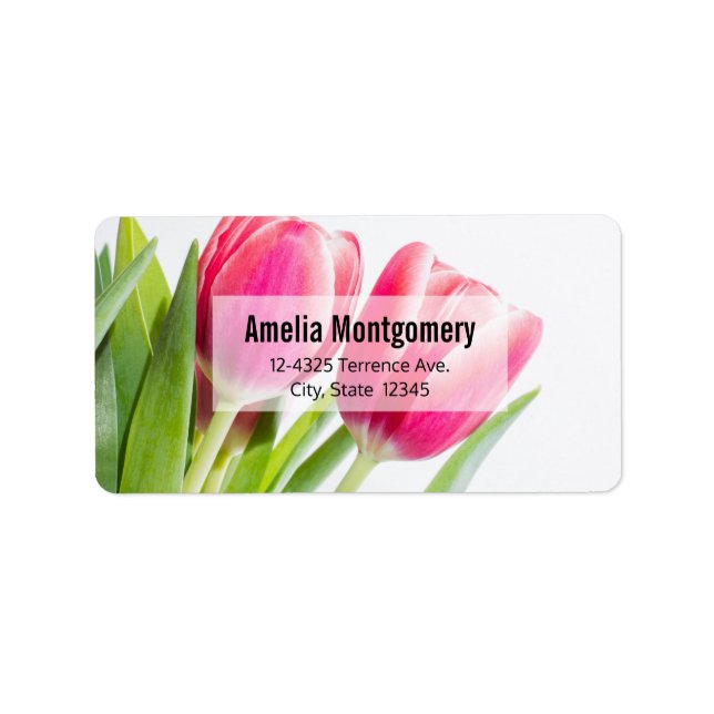Pink Tulips with Green Leaves Photo Address Label (Front)