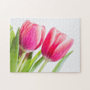 Pink Tulips with Green Leaves Photo Jigsaw Puzzle