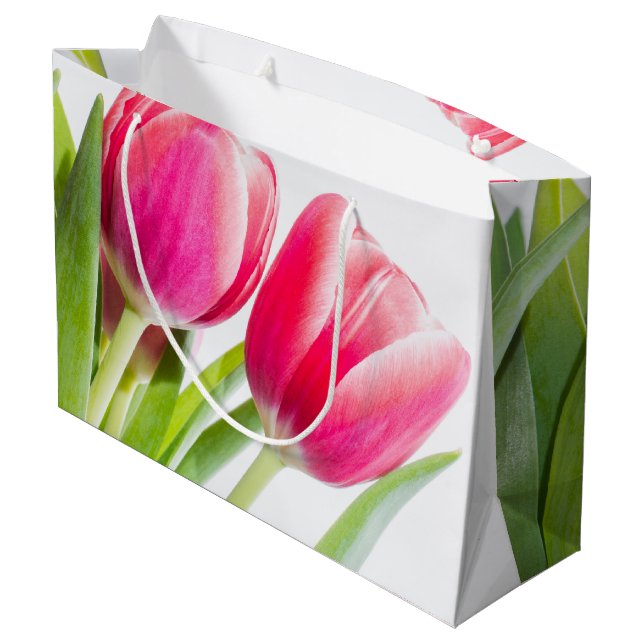 Pink Tulips with Green Leaves Photo Large Gift Bag (Back Angled)