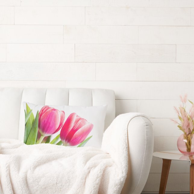 Pink Tulips with Green Leaves Photo Lumbar Cushion (Couch)