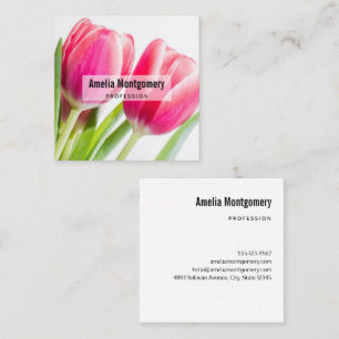Pink Tulips with Green Leaves Photo Square Business Card