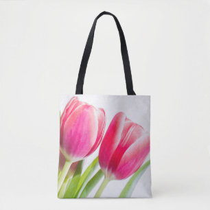 Pink Tulips with Green Leaves Photo Tote Bag