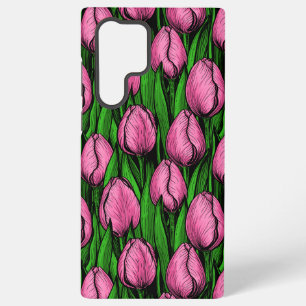 Pink tulips with green leaves samsung galaxy case