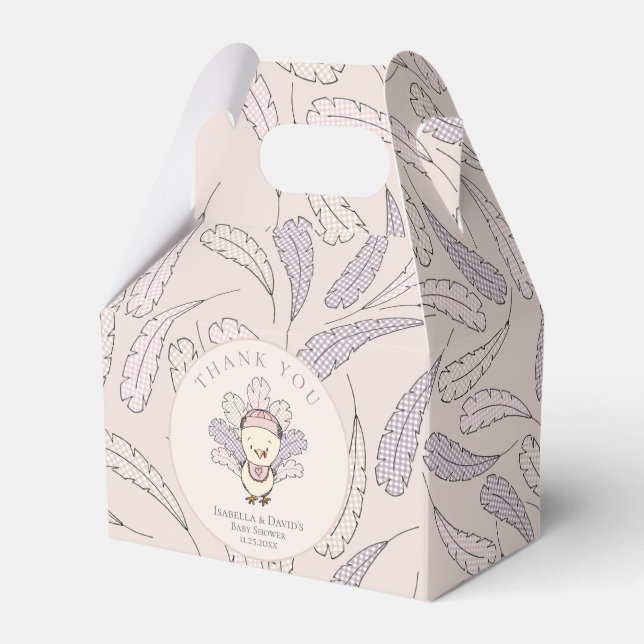 Pink Turkey & Feathers Fall Girl Baby Shower Favour Box (Front Side)