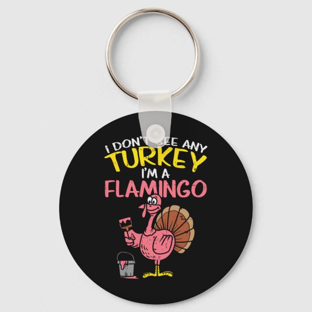 Pink Turkey Flamingo Fun Thanksgiving Animal Lover Key Ring (Front)