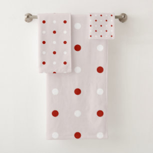 pink, turkey red and white dots bath towel set