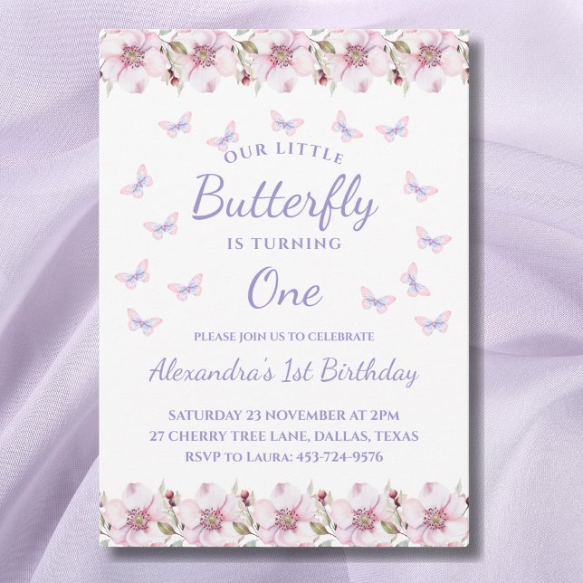 Pink Turning One Our Little Butterfly 1st Birthday Invitation (Creator Uploaded)