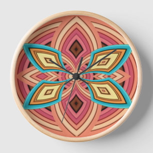 Pink, Turquoise and Yellow Colour Spiral Clock