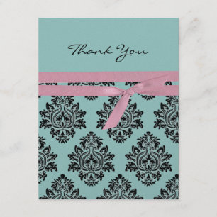 Pink & turquoise baby shower Thank You 4.25x5.5 Card