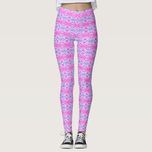 Pink Turquoise Blue Geometric Deco Pattern Gym Leggings