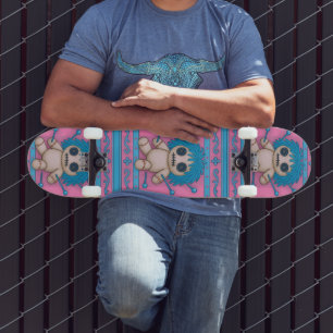 Pink + Turquoise Blue Voodoo Doll Skateboard