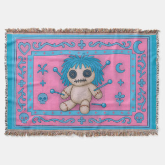 Pink + Turquoise Blue Voodoo Doll Throw Blanket