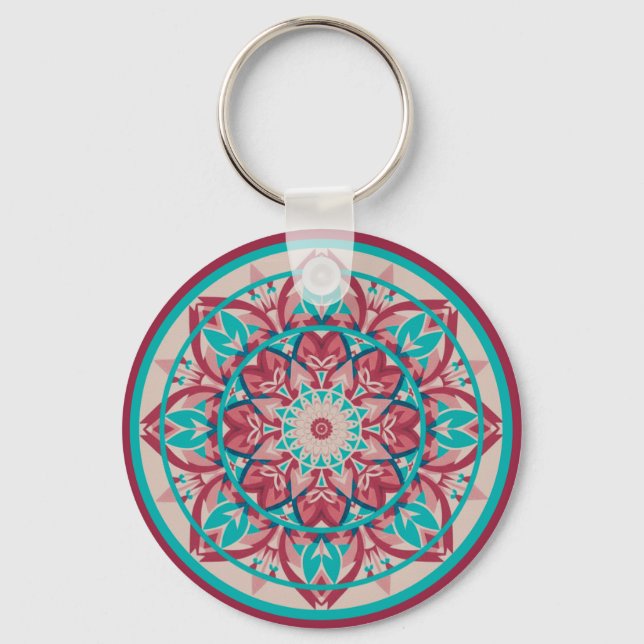 Pink & Turquoise Boho Mandala  Key Ring (Front)