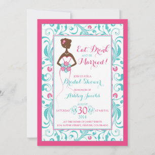 Pink Turquoise Bride Eat Drink Bridal Shower Invitation