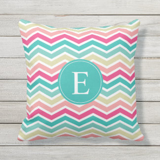 Pink Turquoise Chevron Monogram Cushion