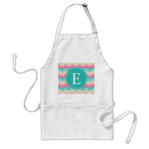 Pink Turquoise Chevron Monogram Standard Apron