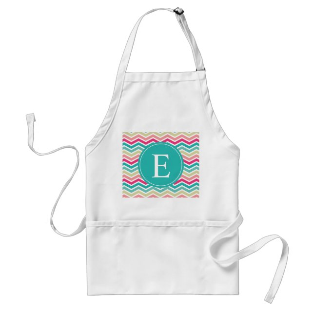 Pink Turquoise Chevron Monogram Standard Apron (Front)