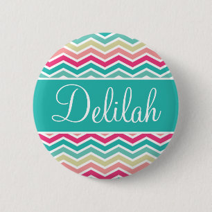 Pink Turquoise Chevron Name 6 Cm Round Badge