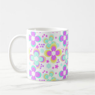 Pink, turquoise, floral coffee mug