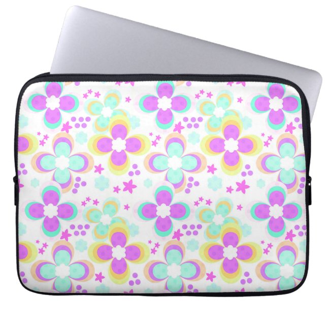 Pink, turquoise, floral laptop sleeve (Front)
