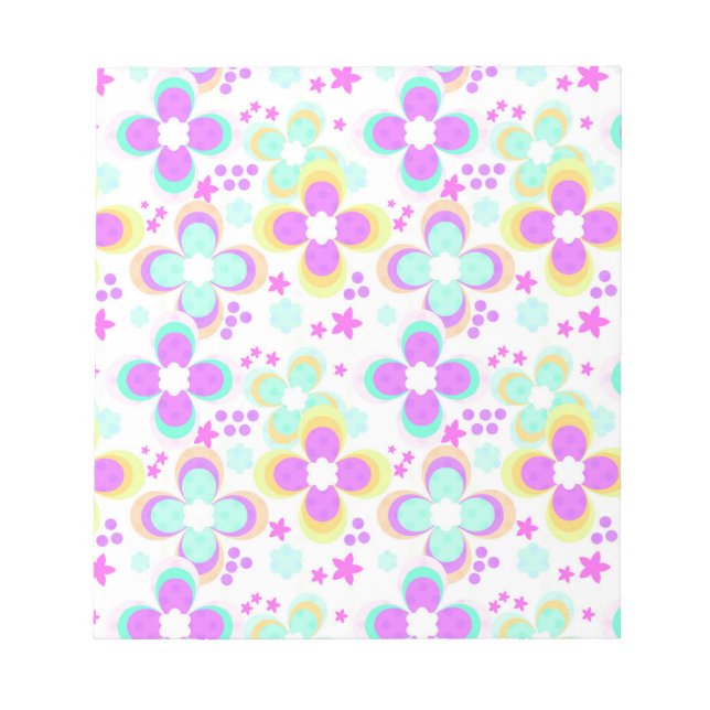 Pink, turquoise, floral notepad (Front)
