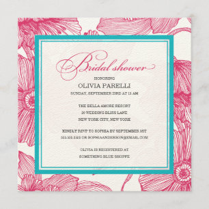 PINK + TURQUOISE FLOWERS BRIDAL SHOWER INVITE
