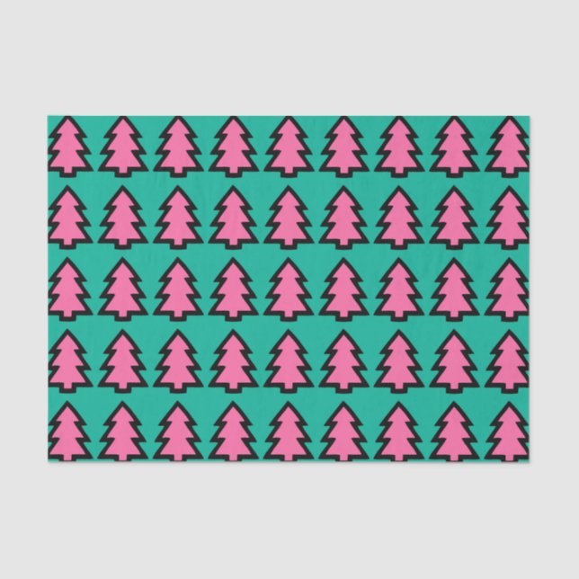 Pink & Turquoise Forest Pine Tree Pattern Tissue Paper (Front)