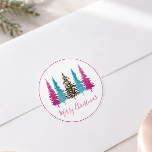 Pink Turquoise Glam Christmas Classic Round Sticker
