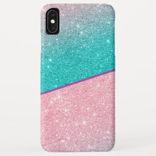 Pink & turquoise glitter geometric design iPhone XS max case