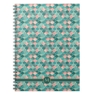 Pink Turquoise Gold Pattern Elegant Personalised Notebook