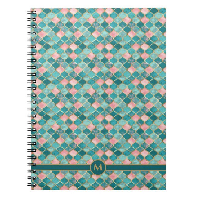 Pink Turquoise Gold Pattern Elegant Personalised Notebook (Front)