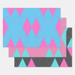 Pink & Turquoise Minimalist Abstract Triangle Art Wrapping Paper Sheet