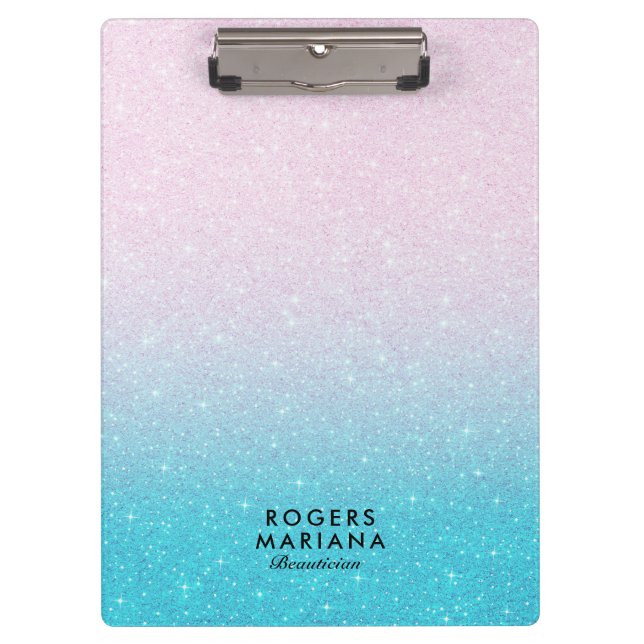 Pink & Turquoise Ombre Faux Glitter Clipboard (Front)