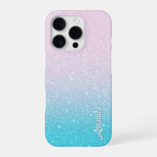 Pink & Turquoise Ombre Faux Glitter iPhone 16 Pro Case