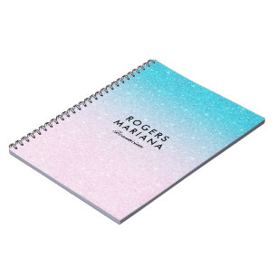 Pink & Turquoise Ombre Faux Glitter Notebook