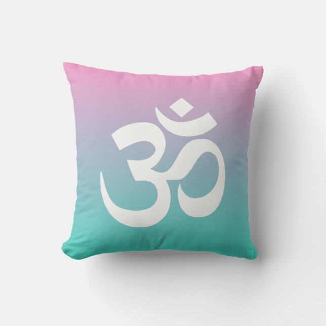 Pink Turquoise Ombre Om Symbol Cushion (Front)