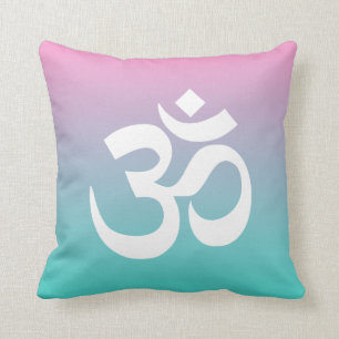 Pink Turquoise Ombre Om Symbol Cushion